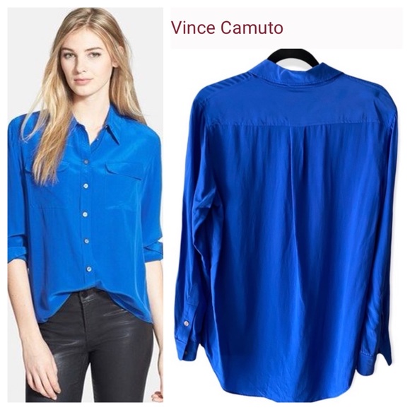 💙NWOT Vince Camuto 100%silk button down blue blouse - Picture 3 of 13